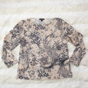 Walking Art Sheer Paisley Print 3/4 Sleeve Top Size Medium